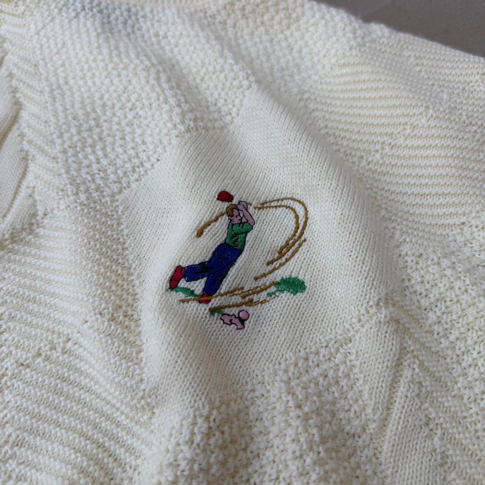 Cream Light Yellow Embroidered Golf Motif Men’s XL Sweater jantzen